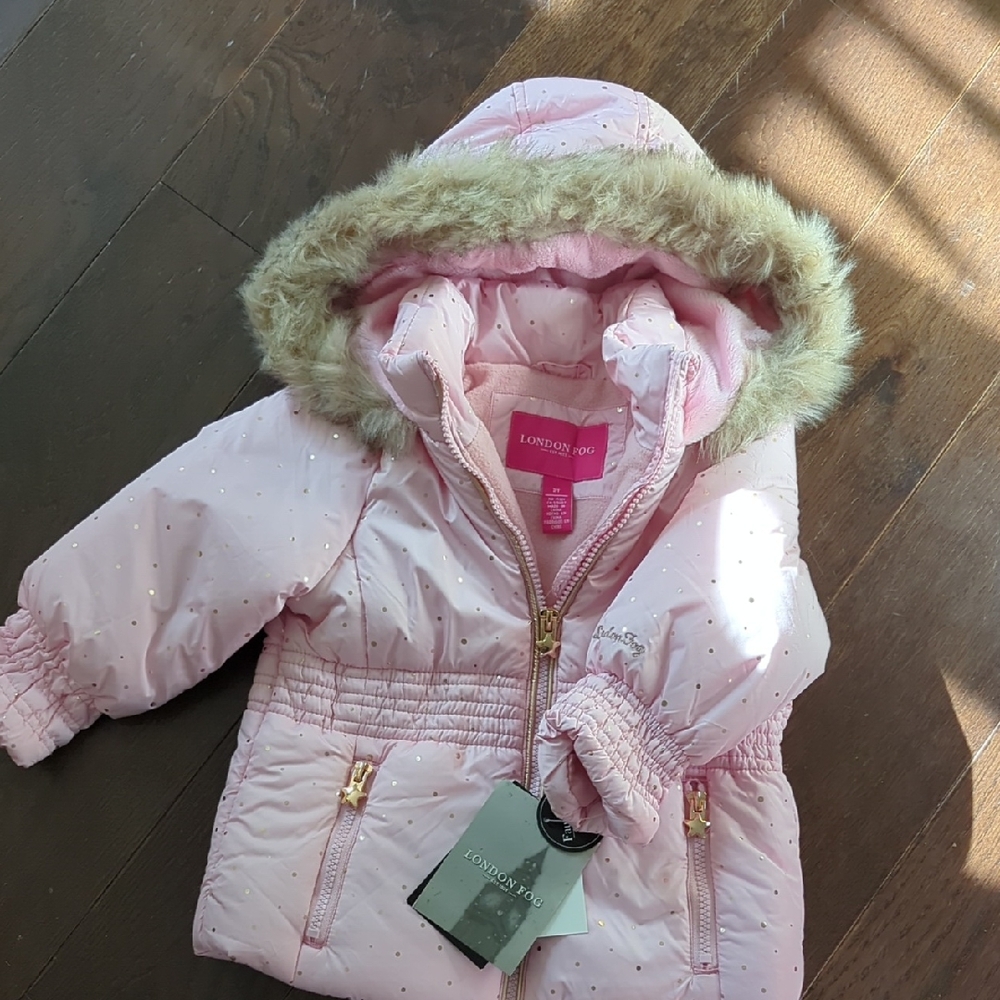 London Fog Pink Hooded Jacket with Fur Trim